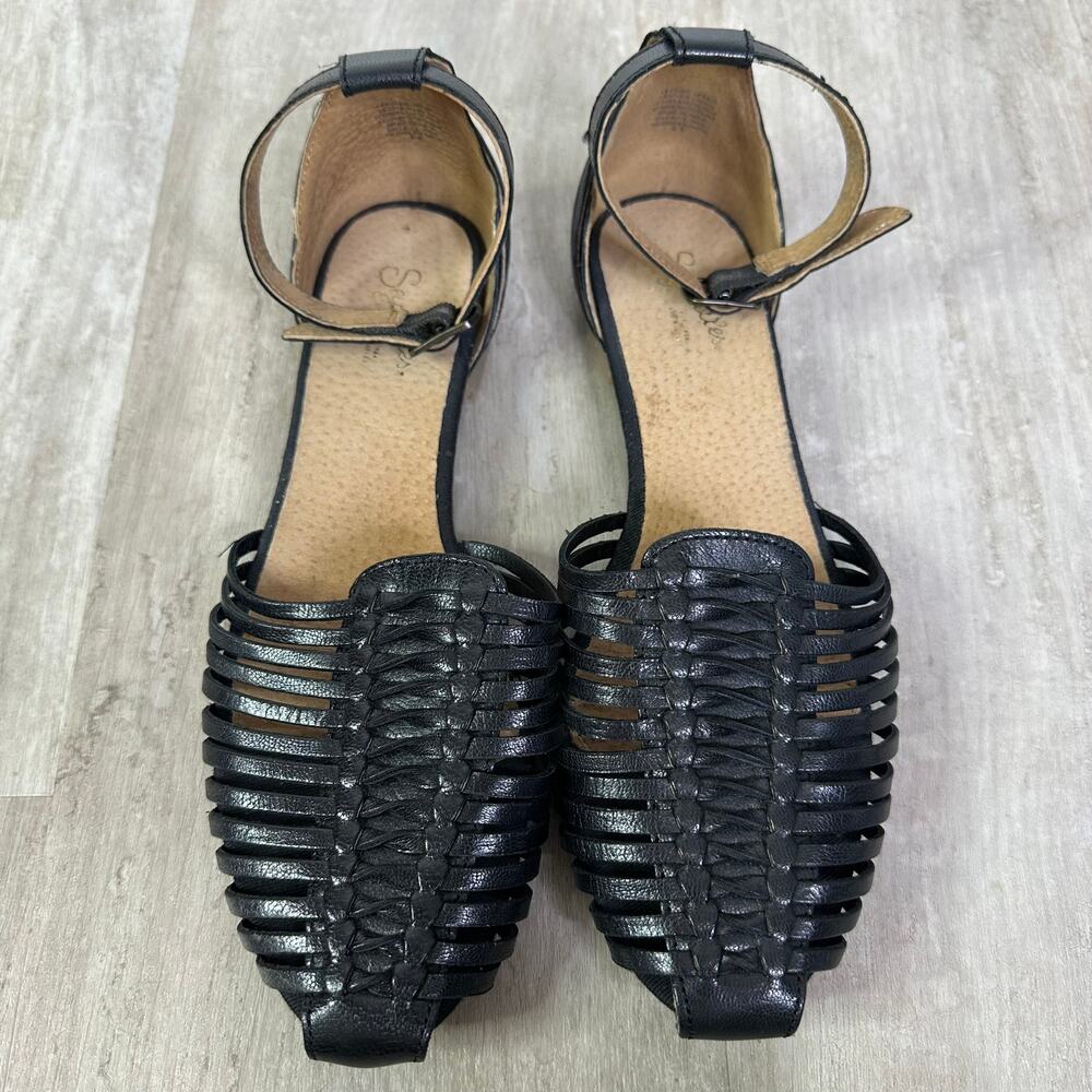 Seychelles Black leather and Tan Woven Sandals - Picture 2 of 8
